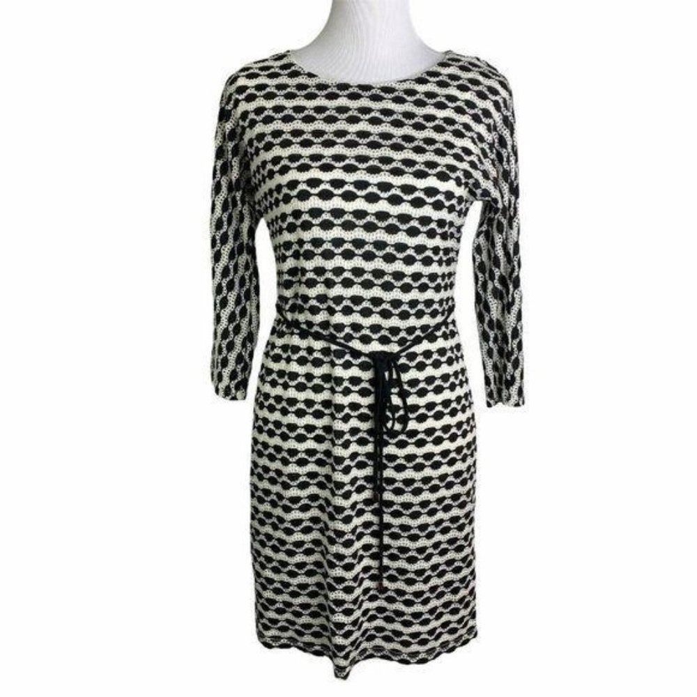 Sandra Darren Black White Lace Long Sleeve Dress